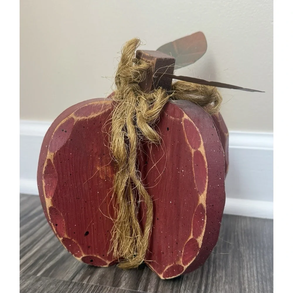 SOLD
 Red‎ Wood Pumpkin Seasonal Country Farmhouse Harvest Shelf Sitter - Picture 3 of 8